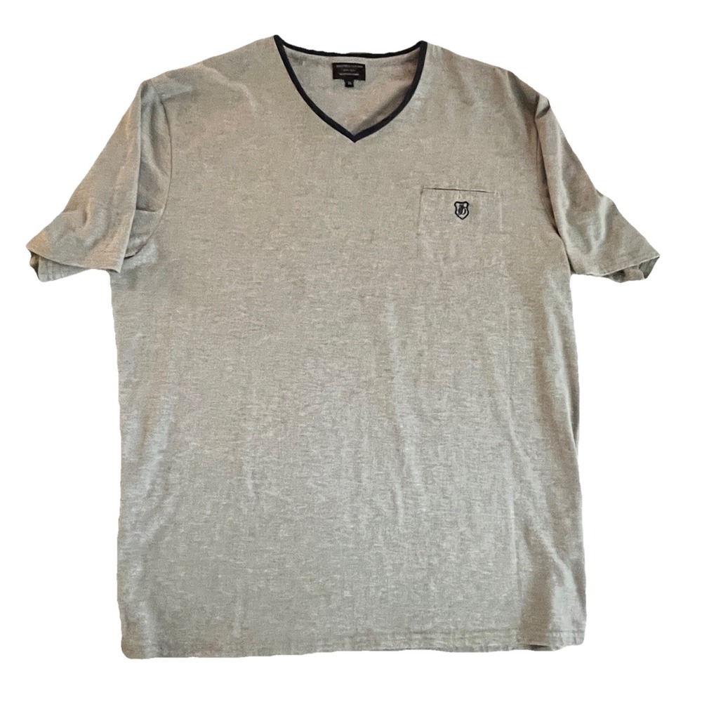 7 Diamonds Men's XL Gray Stretch Cotton Long Sleeve V-Neck Pocket Shirt‎
